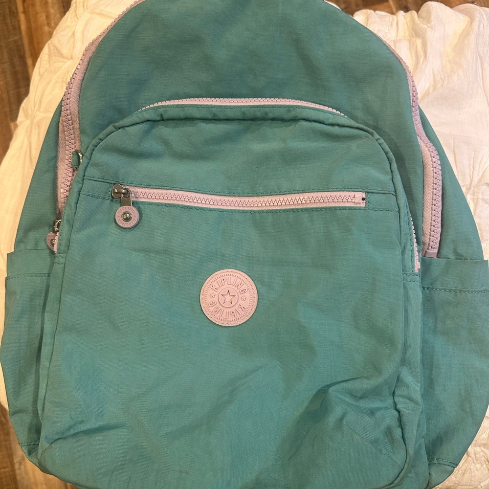 Kipling Green and Pink Backpack Durable Canvas Design